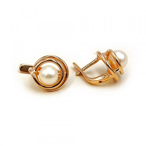 Сережки з червоного золота з перлиною