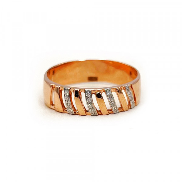 Золота каблучка червоного кольору з жовтими діамантами