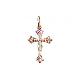 Золотий хрестик червоного кольору з цирконом 01-200829653