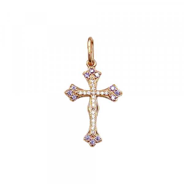Золотий хрестик червоного кольору з цирконом