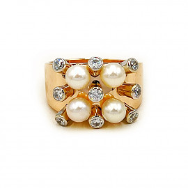 Каблучка з золота з перлиною та цирконом 01-200878353