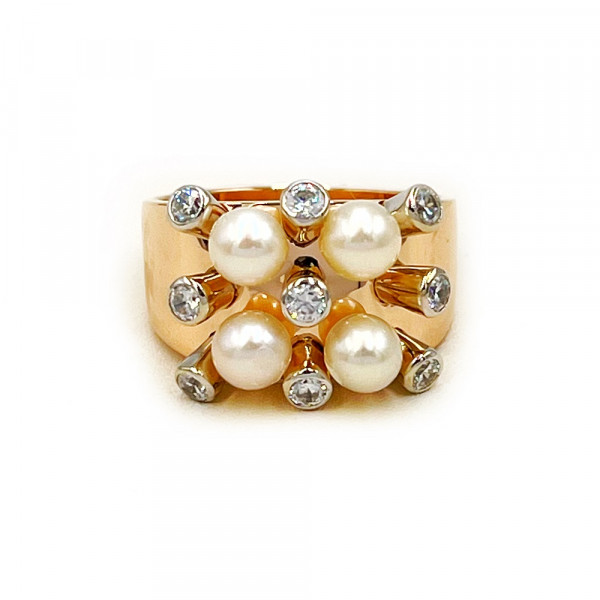 Каблучка з золота з перлиною та цирконом