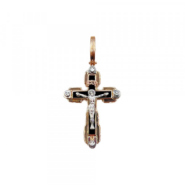 Хрестик з червоного з білим золота з цирконом