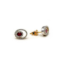 Серьги из золота в желтом с белым цвете с бордовых корундами и желтыми бриллиантами 01-201039453