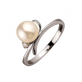 Кольцо из золота в белом цвете с белым бриллиантом и жемчугом 01-200276054