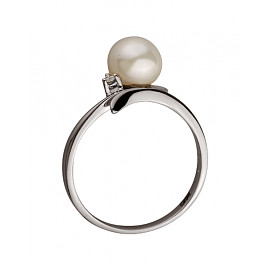 Кольцо из золота в белом цвете с белым бриллиантом и жемчугом