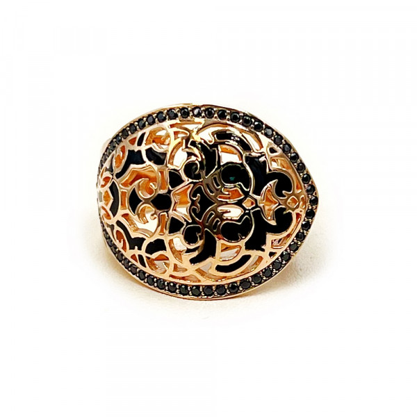 Кольцо из золота красного цвета с цирконом и эмалью