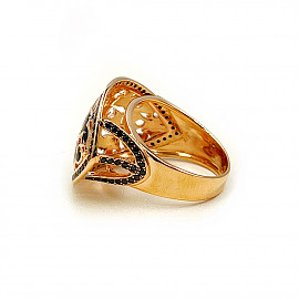 Кольцо из золота красного цвета с цирконом и эмалью