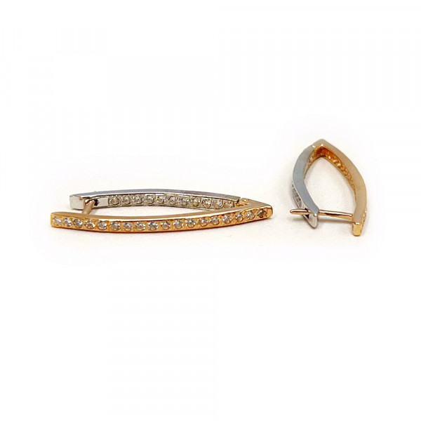 Золотые серьги красного с белым цвета с цирконом