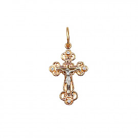 Крестик из золота в красном с белым цвете с цирконом 01-200889254