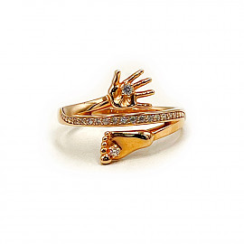 Золота каблучка у червоному кольорі з цирконом «Ручка і ніжка» 01-200134755