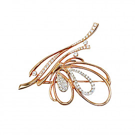 Брошь из золота в красном с белым цвете с цирконом 01-200200055