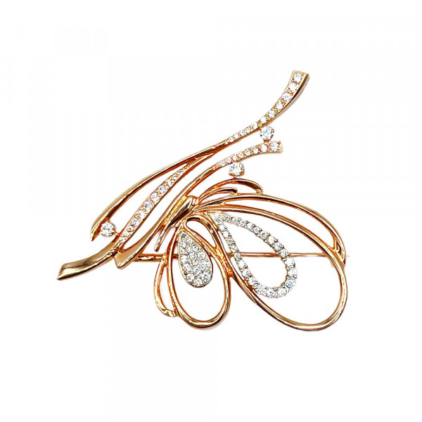 Брошь из золота в красном с белым цвете с цирконом