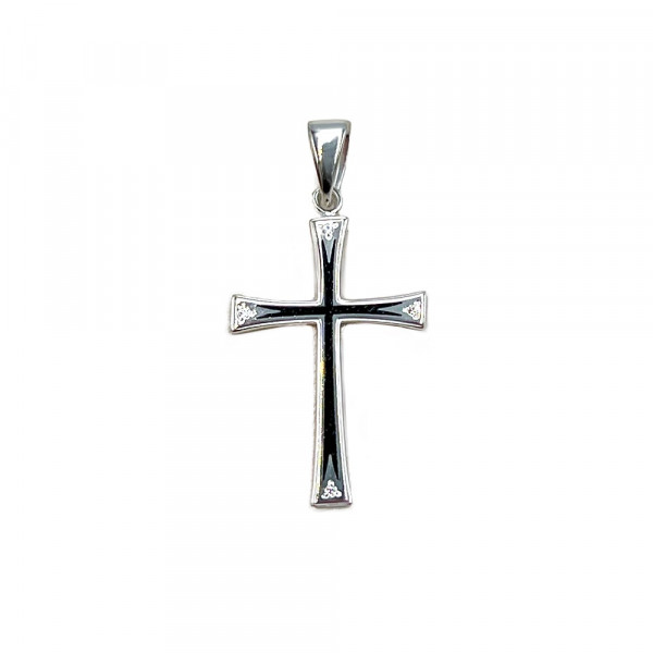 Хрестик з золота білого кольору з цирконом
