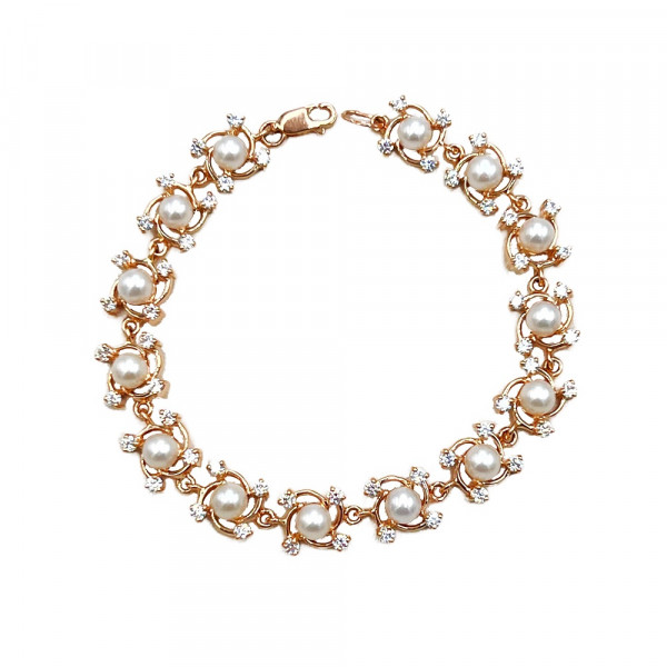 Браслет з червоного золота з перлиною та цирконом