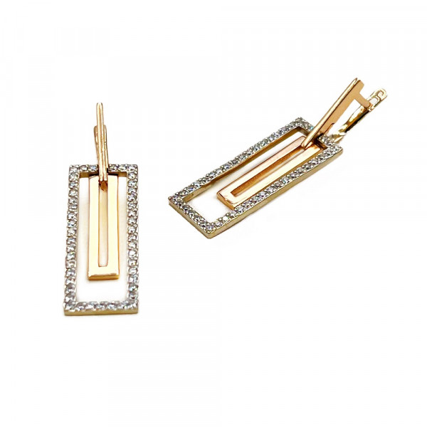 Серьги из золота красного с белым цвета с цирконом