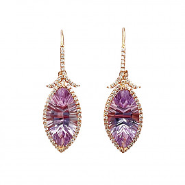 Серьги из золота красного цвета с сиреневыми аметистами и желтыми бриллиантами 01-200889255
