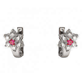 Золоті сережки у білому кольорі з цирконом «Квітка» 01-200152556