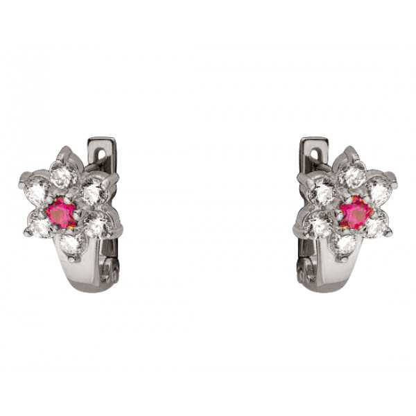 Золоті сережки у білому кольорі з цирконом «Квітка»