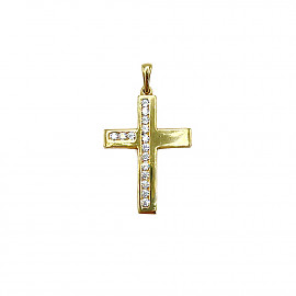 Крестик из желтого золота с цирконом 01-200260856