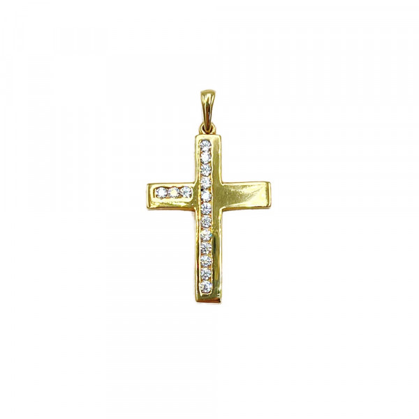 Крестик из желтого золота с цирконом