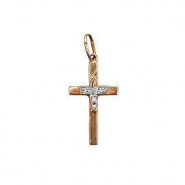 Крестик из красного с белым золота с цирконом 01-200314756