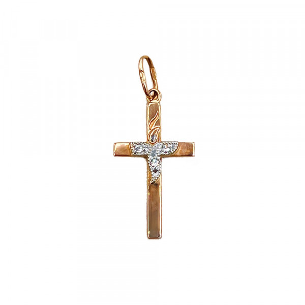 Хрестик з червоного з білим золота з цирконом