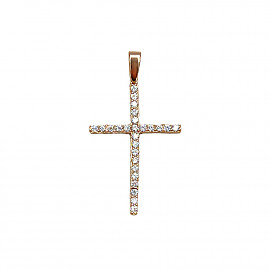 Золотой крестик в красном цвете с цирконом 01-200748256