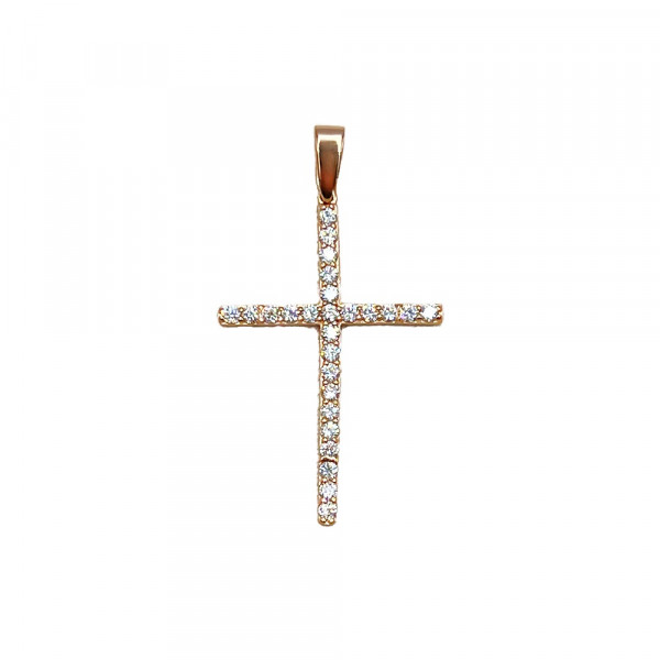 Золотий хрестик у червоному кольорі з цирконом