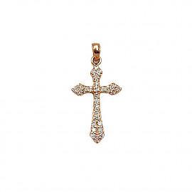 Золотой крестик в красном цвете с желтыми бриллиантами 01-200781856