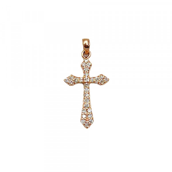 Золотой крестик в красном цвете с желтыми бриллиантами