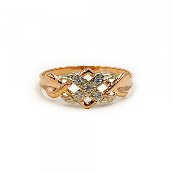 Каблучка з золота у червоному з білим кольорі з цирконом