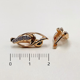 Серьги из золота красного с белым цвета с цирконом