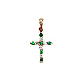 Золотой крестик красного цвета с цирконом 01-200757357