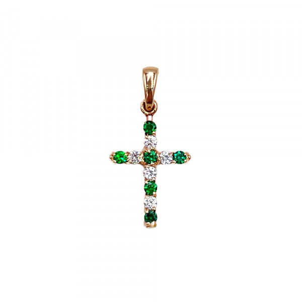 Золотой крестик красного цвета с цирконом