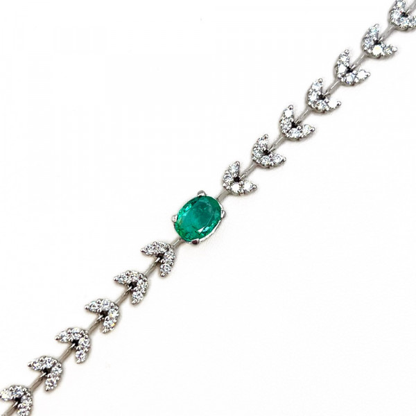 Браслет з золота білого кольору з зеленим берилом та жовтими діамантами