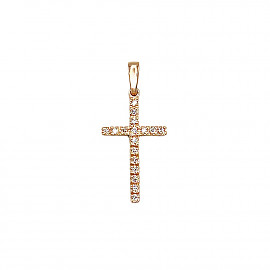 Золотий хрестик у червоному кольорі з цирконом 01-200784257