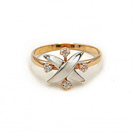 Золота каблучка у червоному з білим кольорі з цирконом 01-200788457