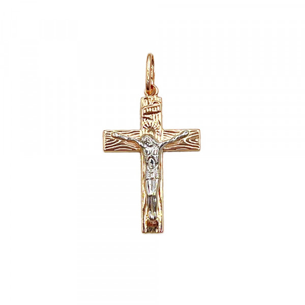 Хрестик з червоного з білим золота