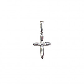 Хрестик з золота білого кольору з білими діамантами 01-200819857