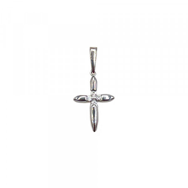 Хрестик з золота білого кольору з білими діамантами
