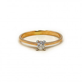 Золотое кольцо красного с белым цвета с желтым бриллиантом 01-200905057