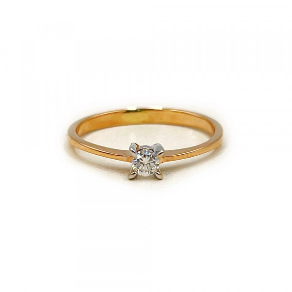 Золотое кольцо красного с белым цвета с желтым бриллиантом