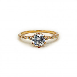 Золота каблучка у червоному кольорі з цирконом 01-200196558