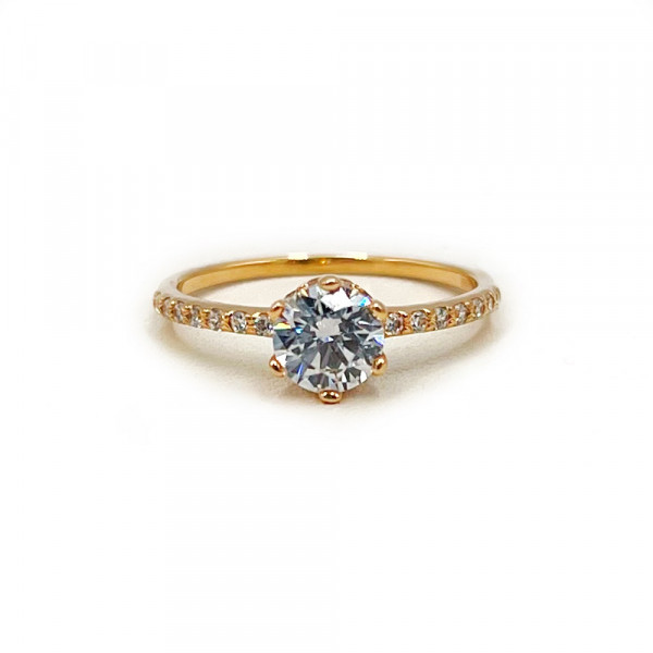 Золота каблучка у червоному кольорі з цирконом