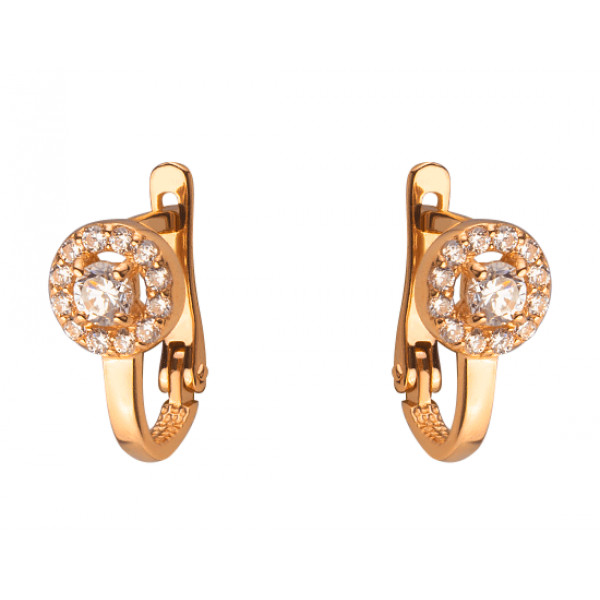 Золоті сережки червоного кольору з цирконом