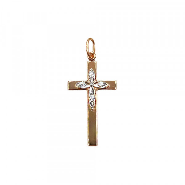 Крестик из красного с белым золота с цирконом