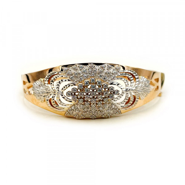 Золотой браслет красного с белым цвета с цирконом