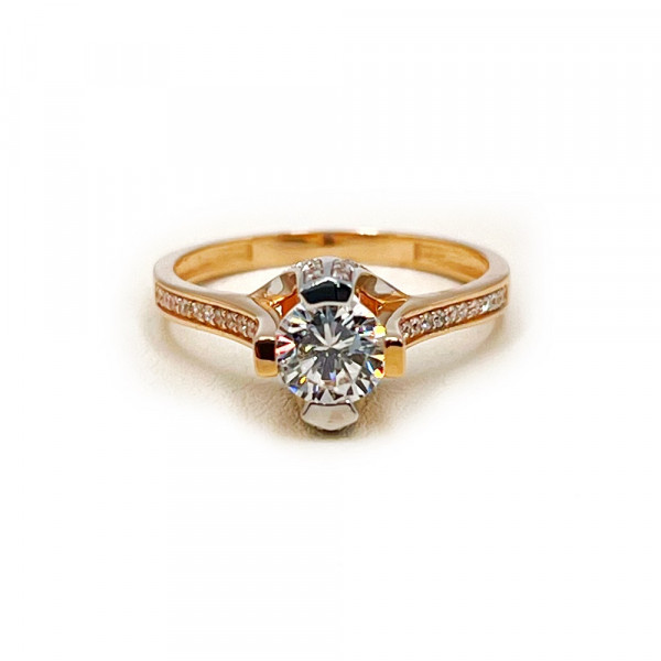 Кольцо из золота красного с белым цвета с цирконом