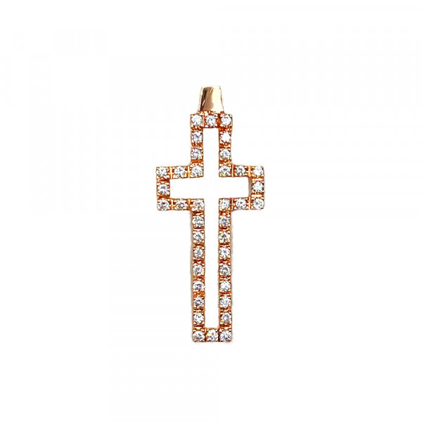 Крестик из золота красного цвета с цирконом